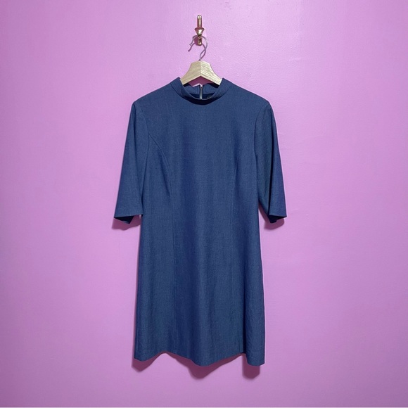 Alice + Olivia Coley Mock Neck A-Line Dress Medium Denim - Picture 2 of 13